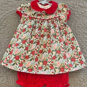 Bailey Boys Holiday Floral Baby Dress with Red Corduroy Trim and Bloomers 24m